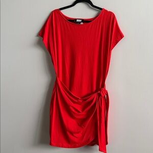 NWT DKNY Orange Knit Dress with Side Tie Size L